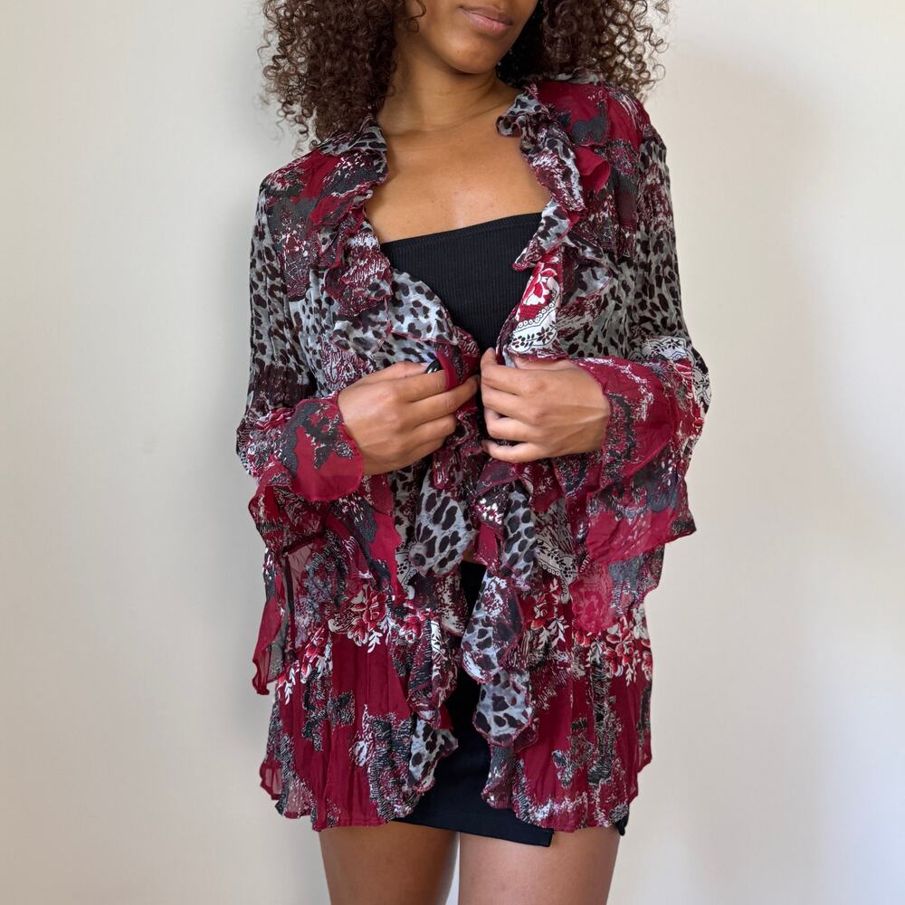 Vintage Italian ruffle mesh cardigan (M)